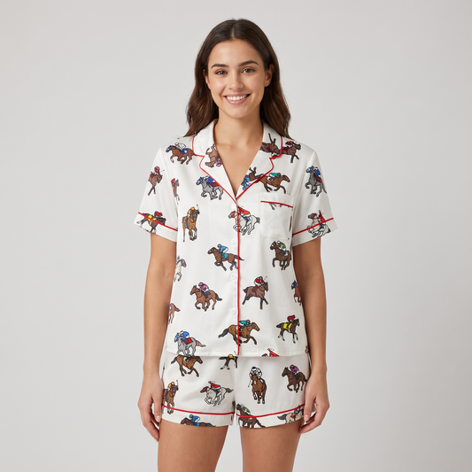 Photo Finish Race Horses Women's Pajama Set - short sleeve and shorts