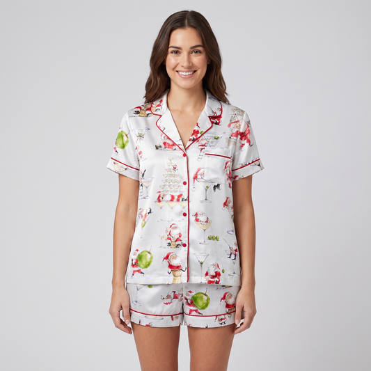 Santa After Hours Women's Pajama Set - short sleeve and shorts