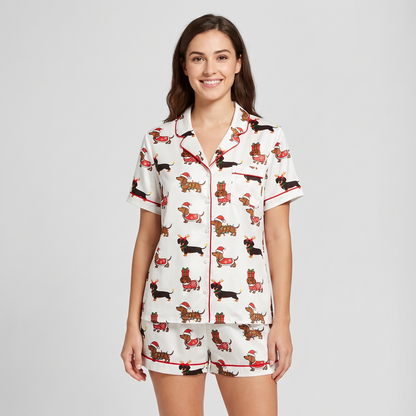 Sweater Dachshunds Women's Pajama Set - short sleeve and shorts