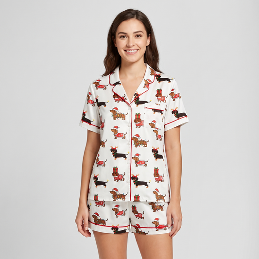 Sweater Dachshunds Women's Pajama Set - short sleeve and shorts