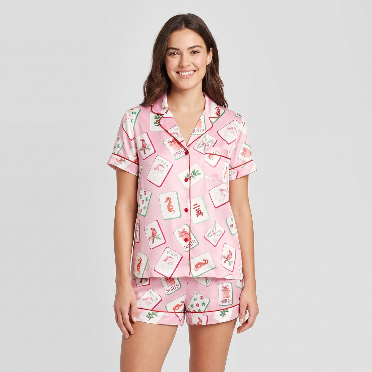 Watercolor Mahjong Women's Pajama Set - Pink