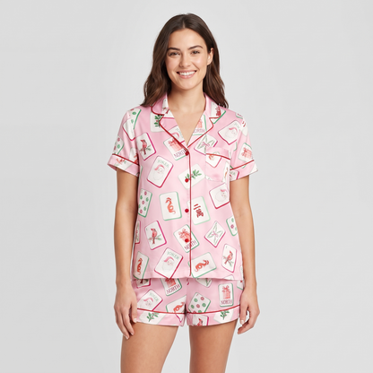 Watercolor Mahjong Women's Pajama Set - Pink