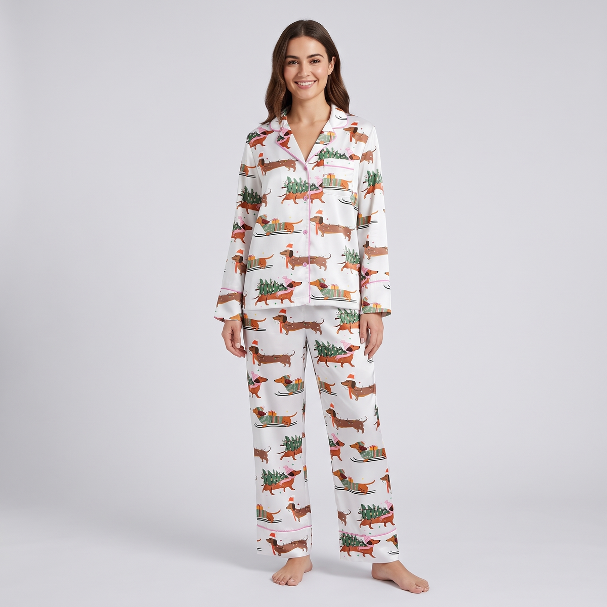 Dachshund Through The Snow Women's Pajama Set - long sleeve and pants