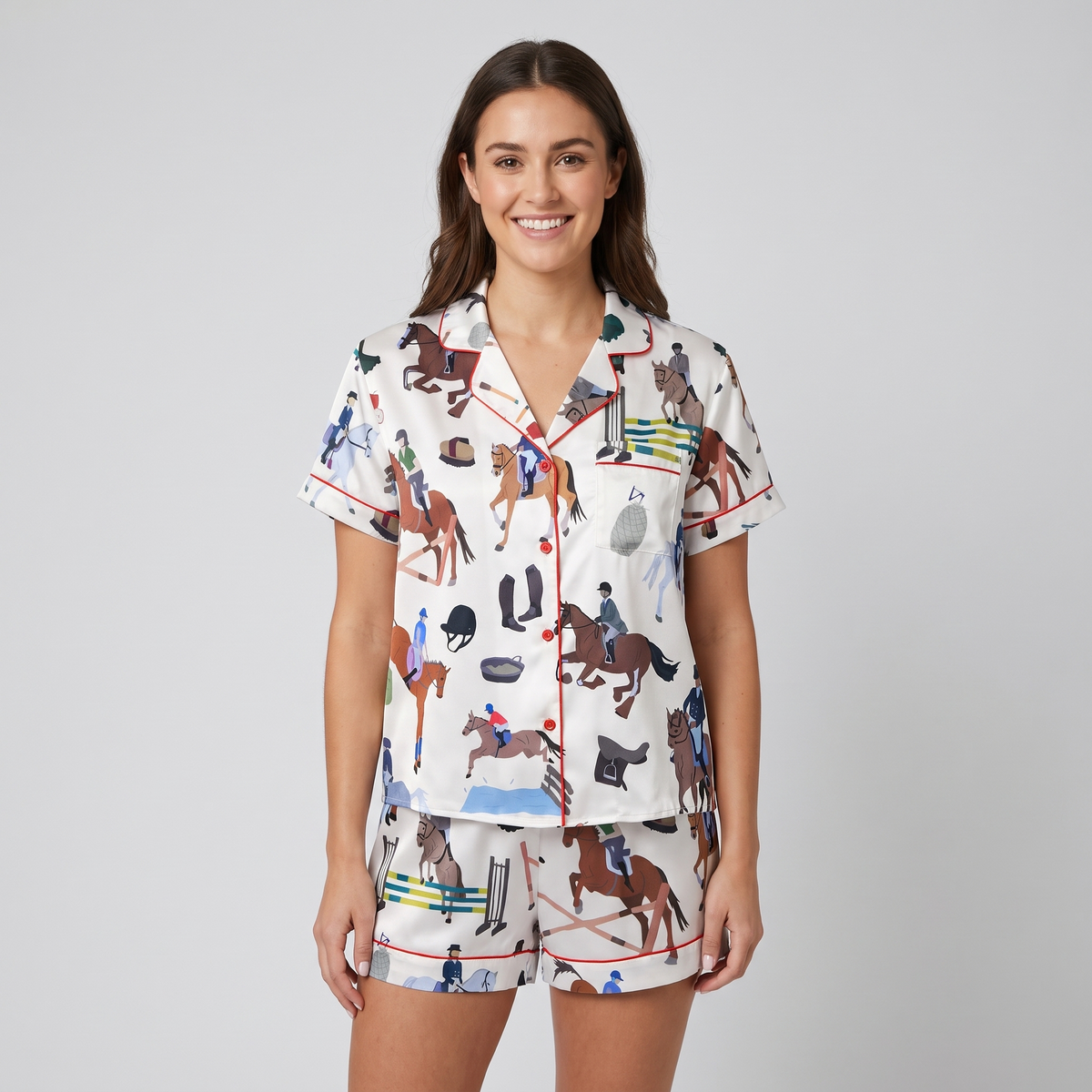 Show Jumping Riders Horse Women's Pajama Set - short sleeve and shorts