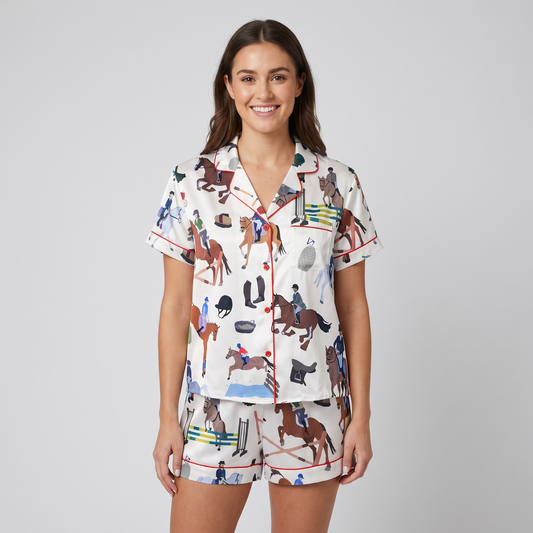 Show Jumping Riders Horse Women's Pajama Set - short sleeve and shorts