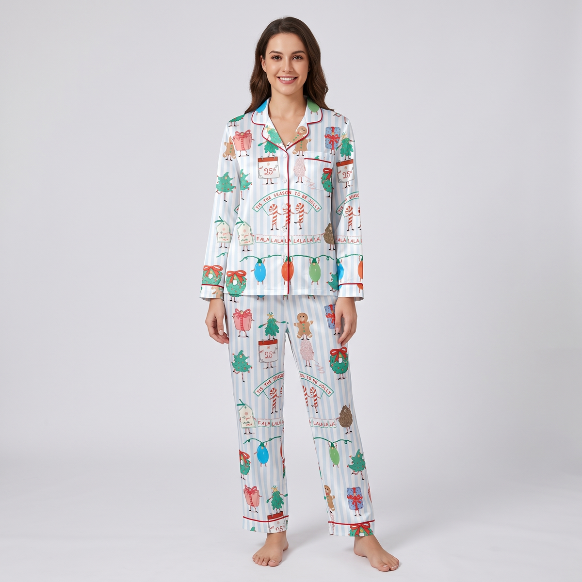 Tis The Season To Be Jolly Women's Pajama Set - long sleeve and pants