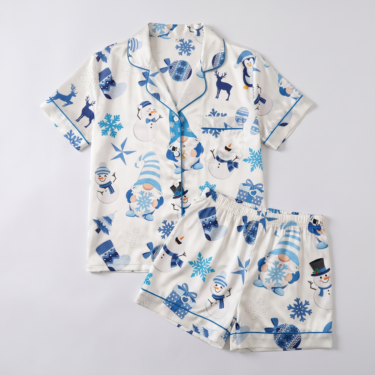 Cozy Blue Snowflakes Women's Pajama Set - flat lay