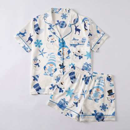 Cozy Blue Snowflakes Women's Pajama Set - flat lay