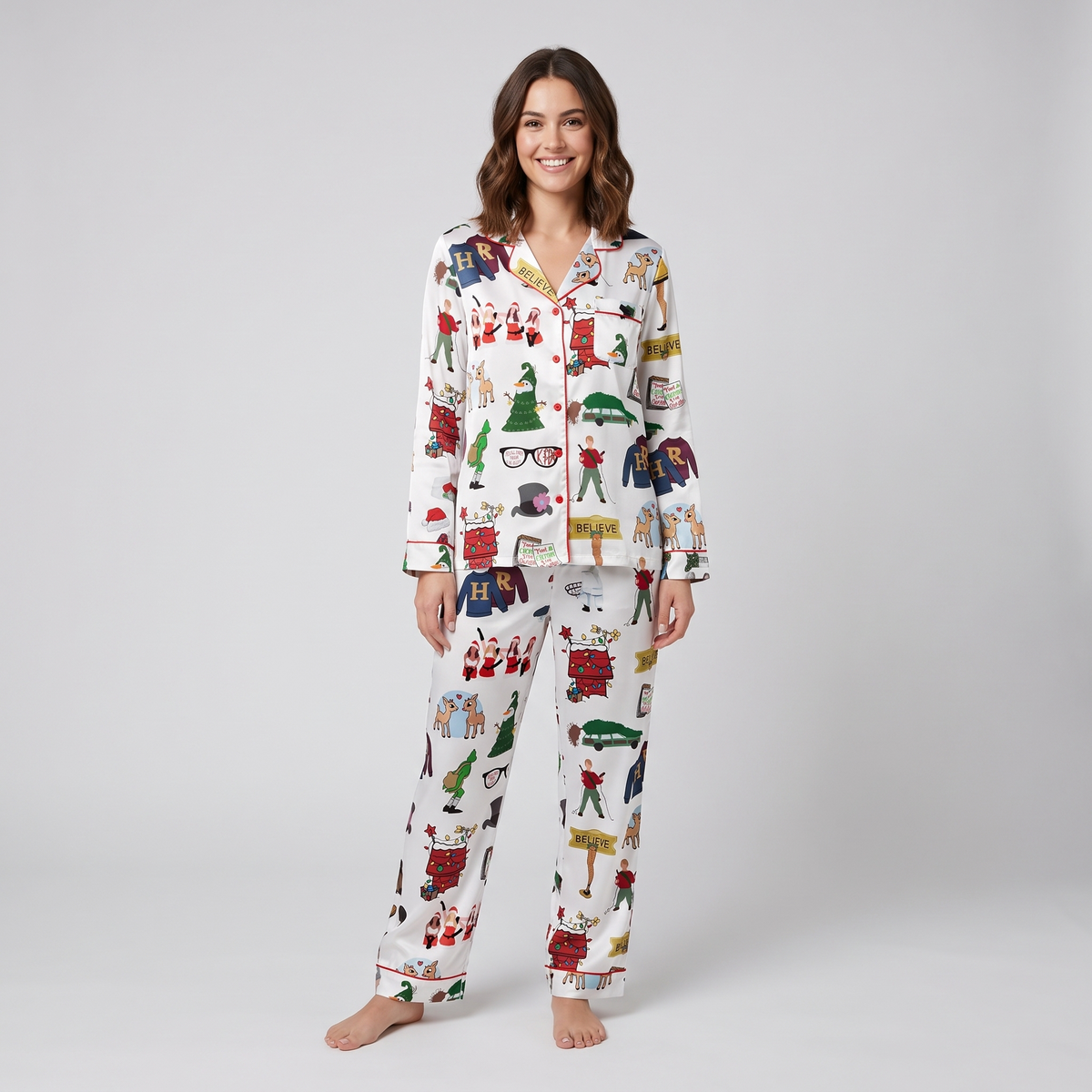 Christmas Movie Classics Inspired Women's Pajama Set - long sleeve and pants