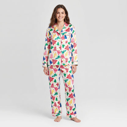 Rainbow Christmas Trees Women's Pajama Set - long sleeve and pants