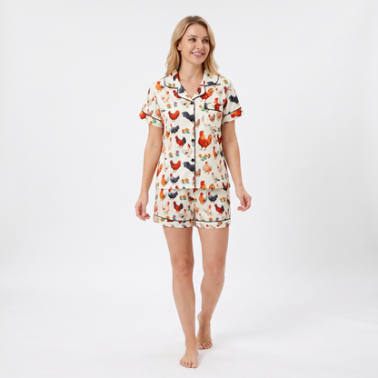 Hen House Women's Pajama Set - Garden Roosters - short sleeve and shorts