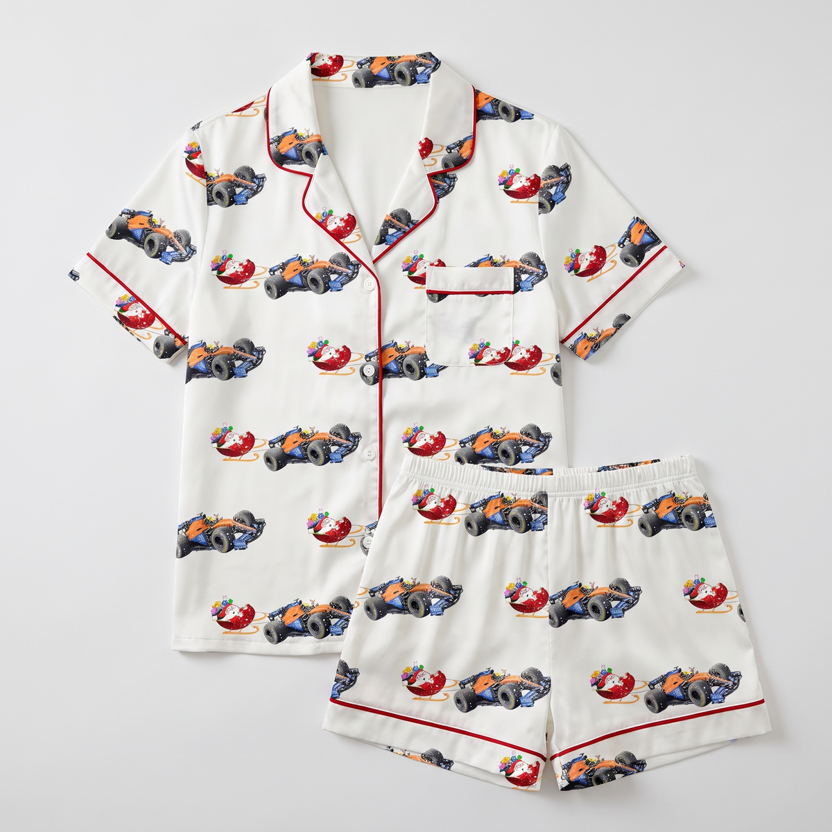 Race Car Christmas Women's Pajama Set - flat lay