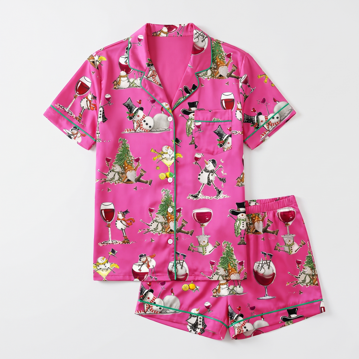 Winey Snowmen Women's Pajama Set - flat lay