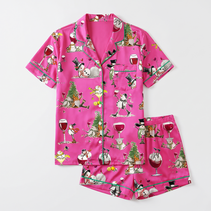 Winey Snowmen Women's Pajama Set - flat lay
