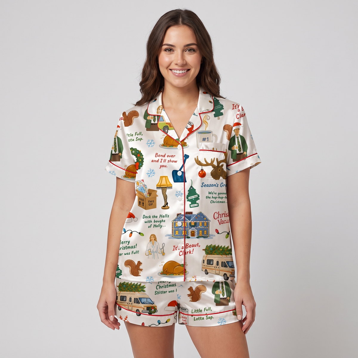 Christmas Vacation Quotes Inspired Women's Pajama Set - short sleeve and shorts