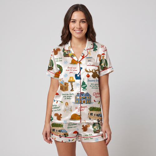Christmas Vacation Quotes Inspired Women's Pajama Set - short sleeve and shorts