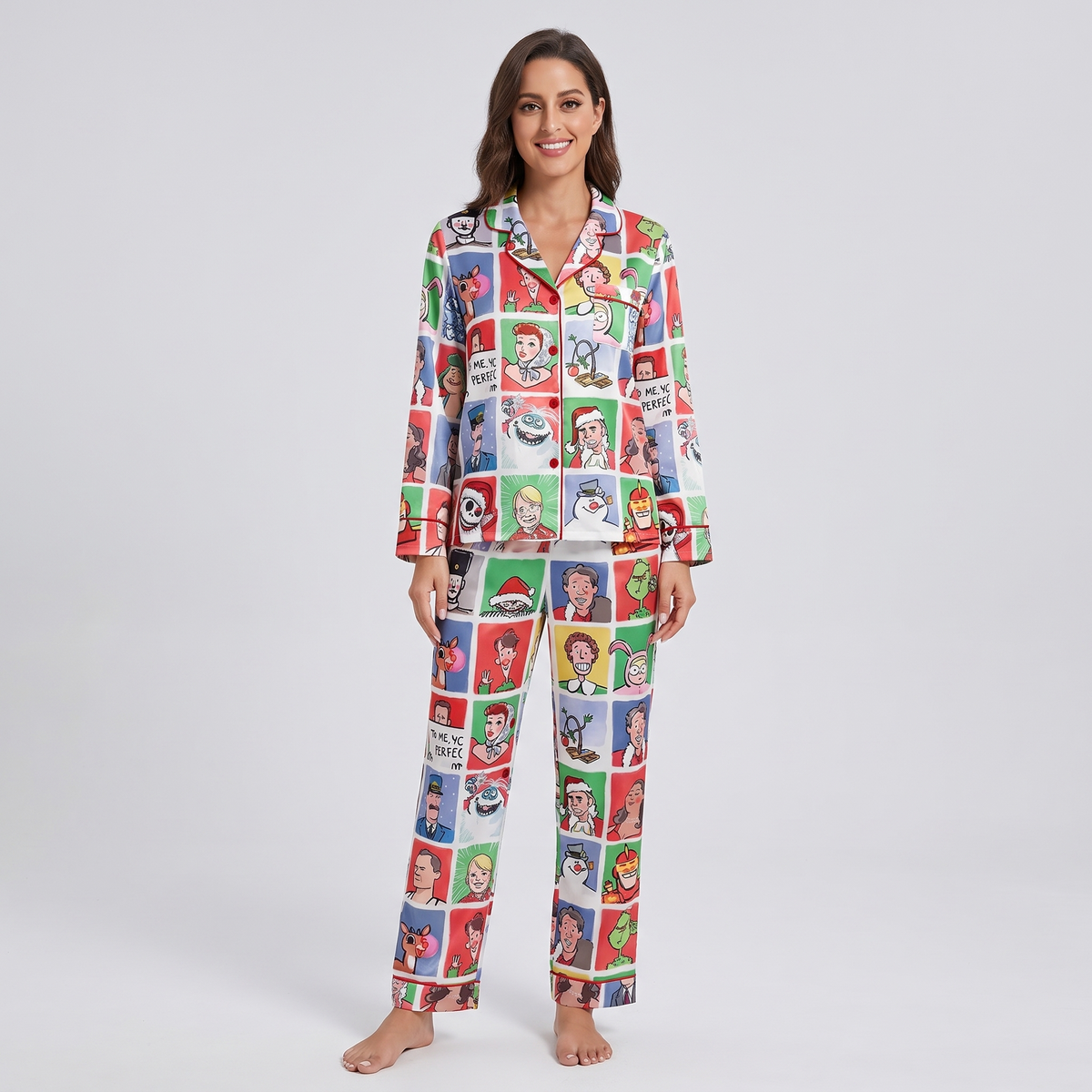 90s Christmas Movie Marathon Inspired Women's Pajama Set - long sleeve and pants