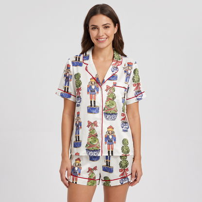 Topiary & Nutcracker Women's Pajama Set - short sleeve and shorts