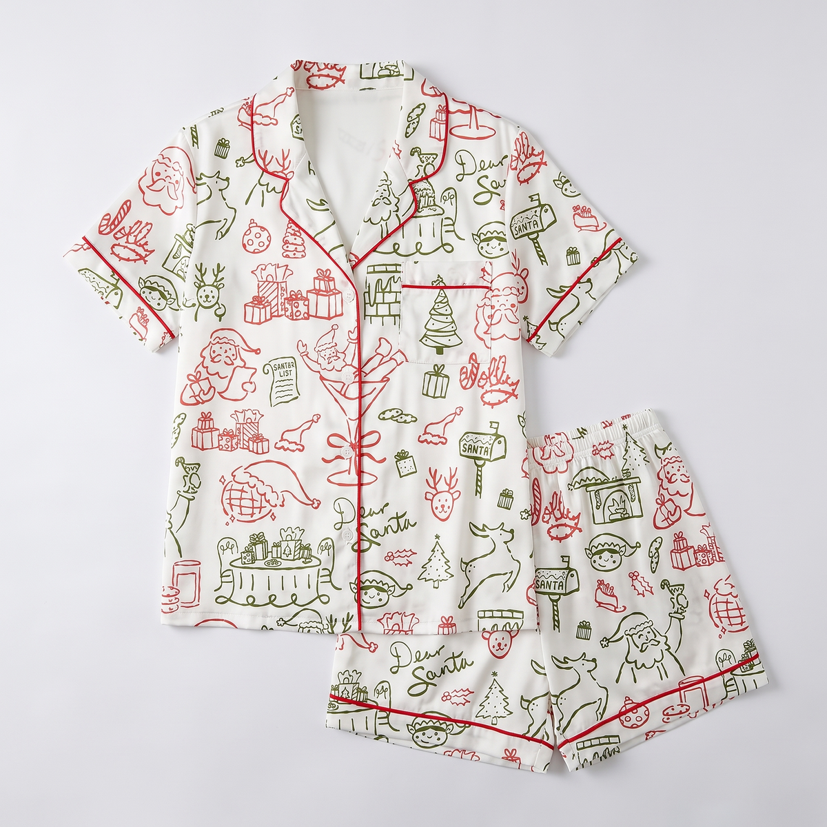 Santa Line Art Women's Pajama Set - flat lay
