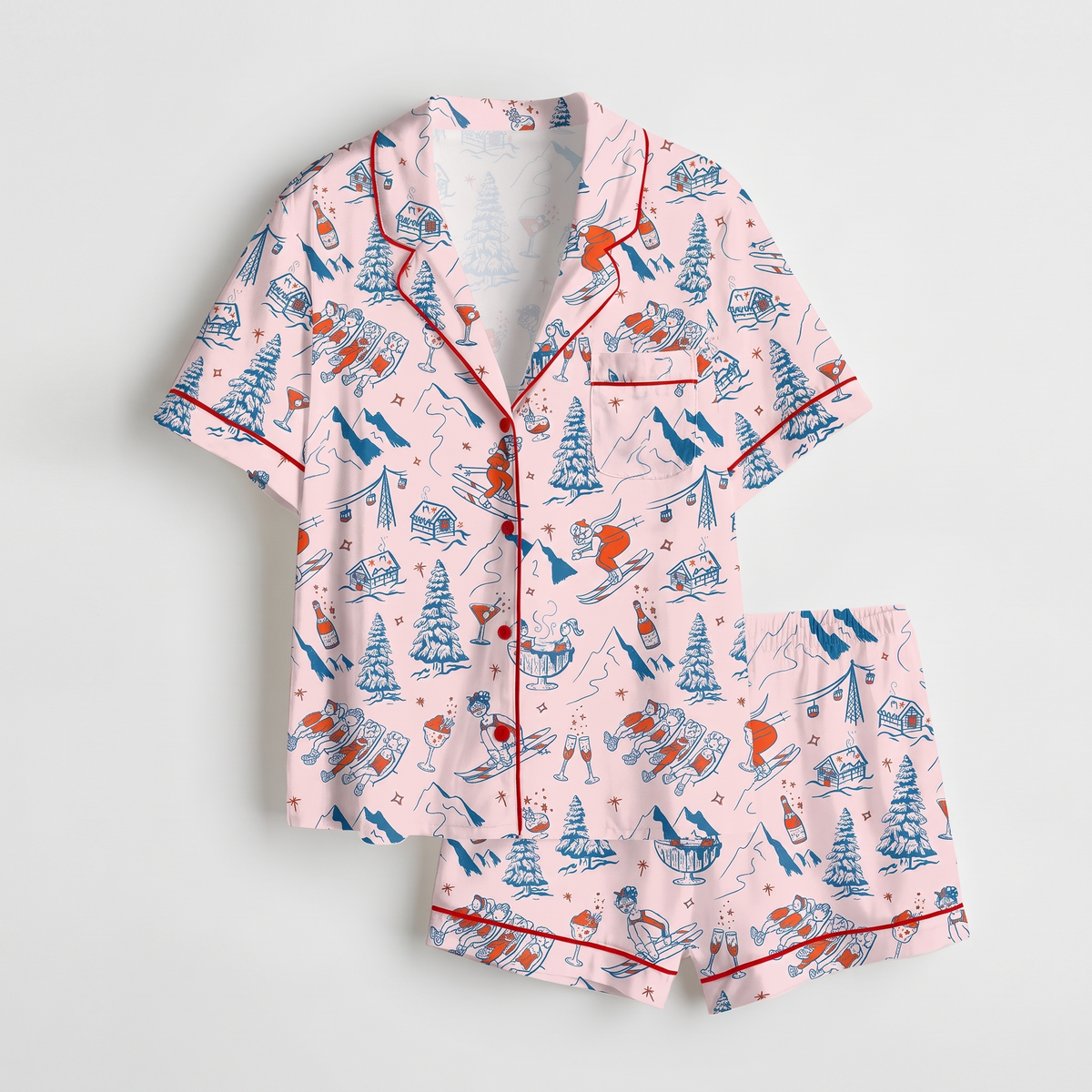 Pink Après Ski Women's Pajama Set - flat lay