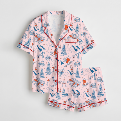 Pink Après Ski Women's Pajama Set - flat lay