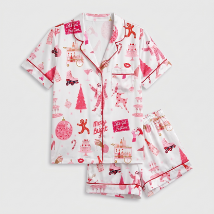 Pink Disco Christmas Women's Pajama Set - flat lay