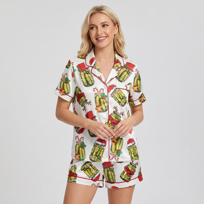 Christmas Pickle Jars Women's Pajama Set - short sleeve and shorts