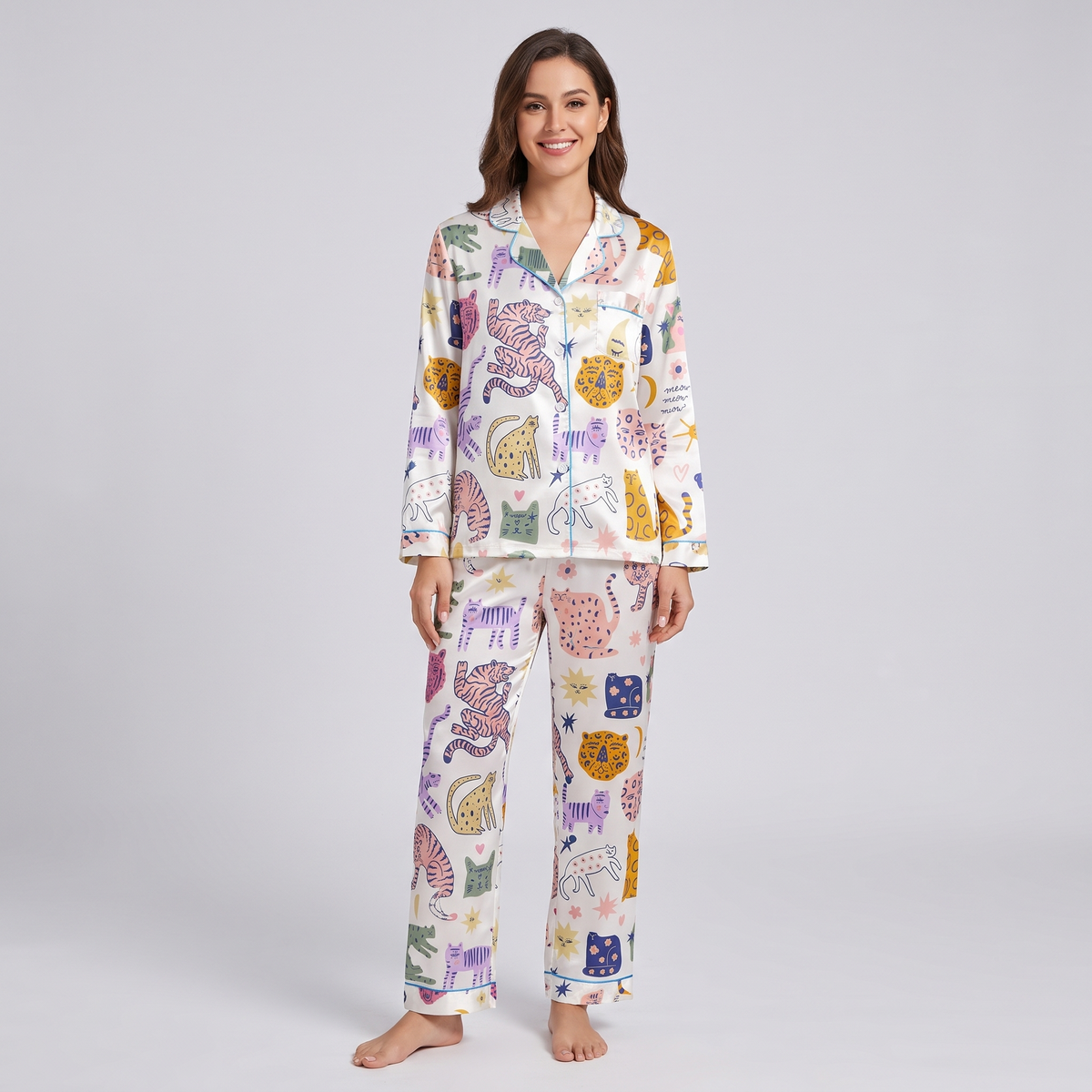 Boho Big Cats Women's Pajama Set - long sleeve and pants