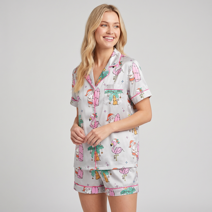 Beach Christmas Vacation Women's Pajama Set - short sleeve and shorts