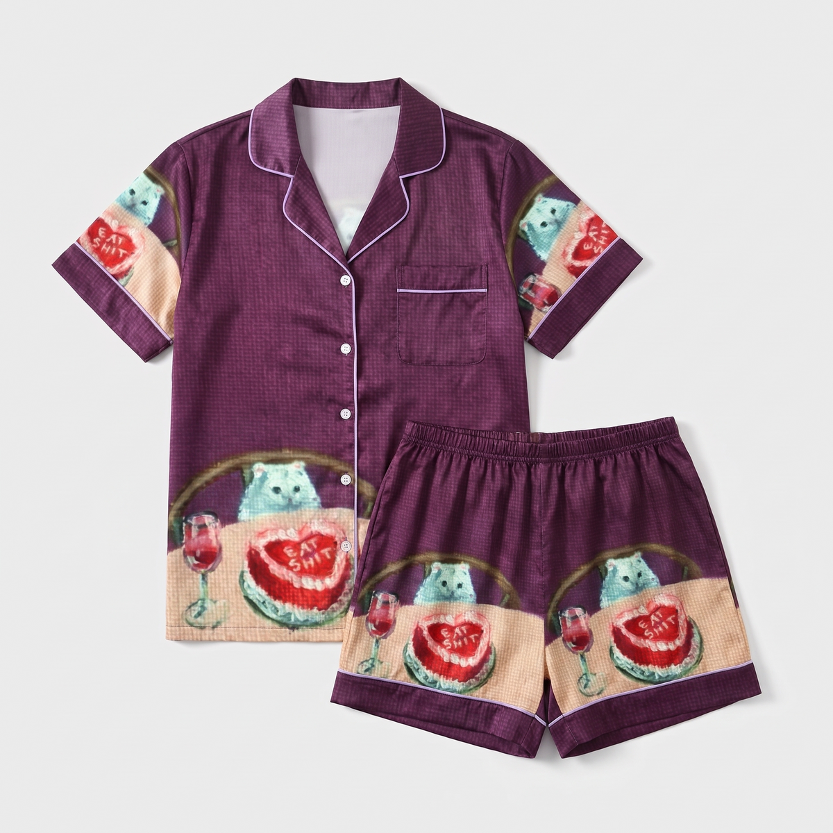 Cake and Wine Cat Women's Pajama Set - flat lay