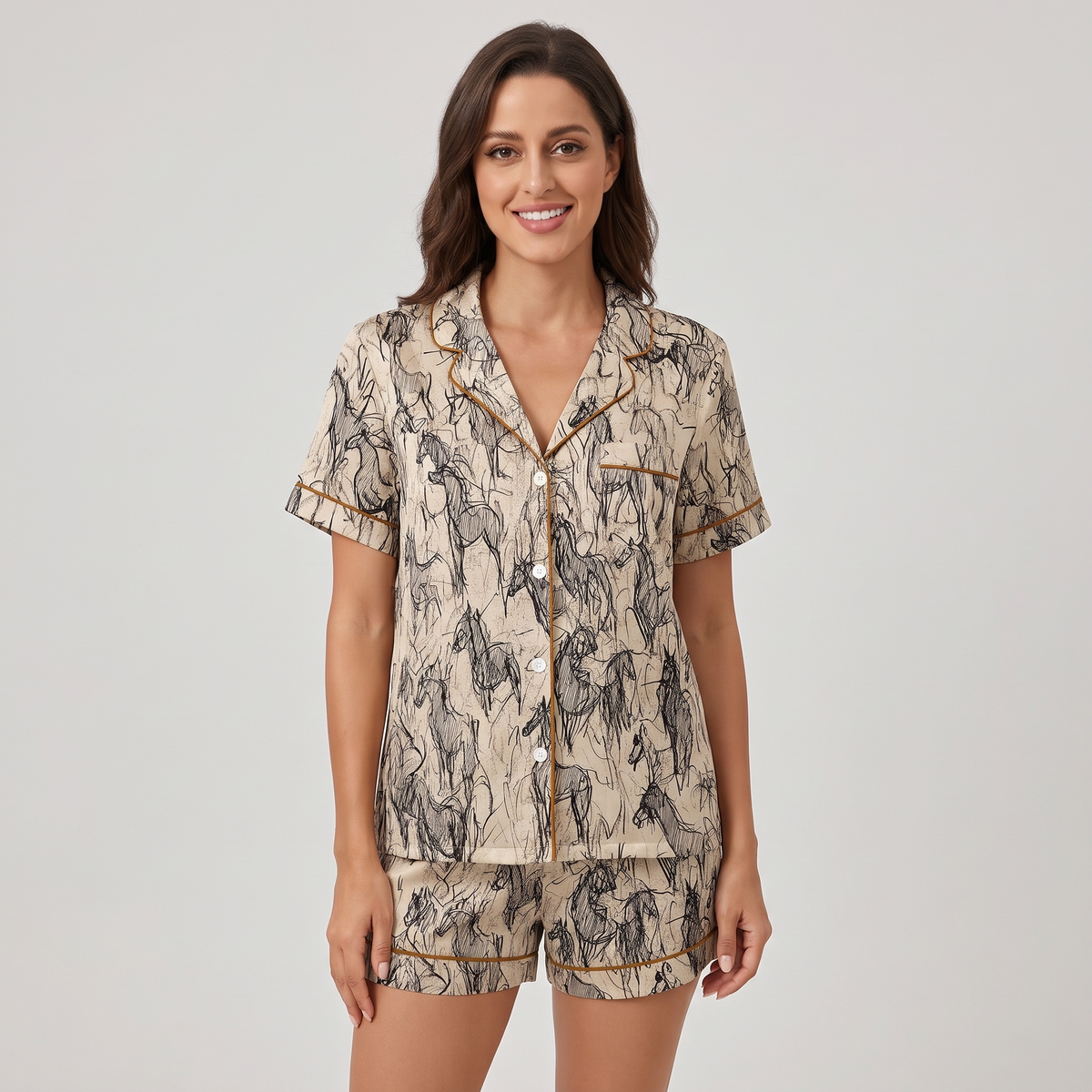 Charcoal Sketch Horse Women's Pajama Set - short sleeve and shorts