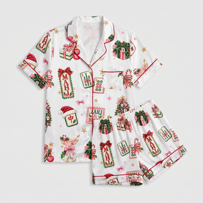 Merry & Bright Mahjong Women's Pajama Set - flat lay