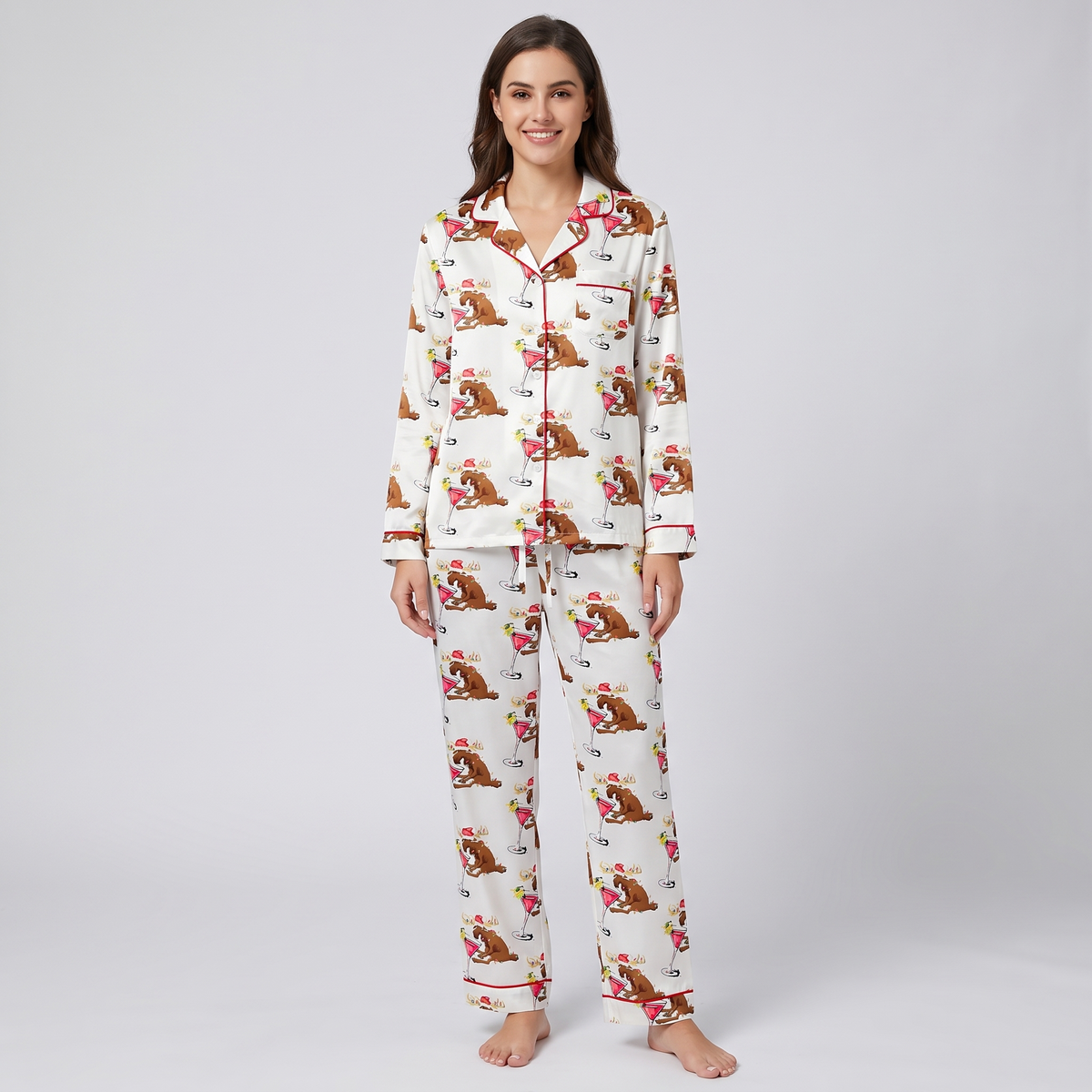 Party Reindeer Women's Pajama Set - long sleeve and pants