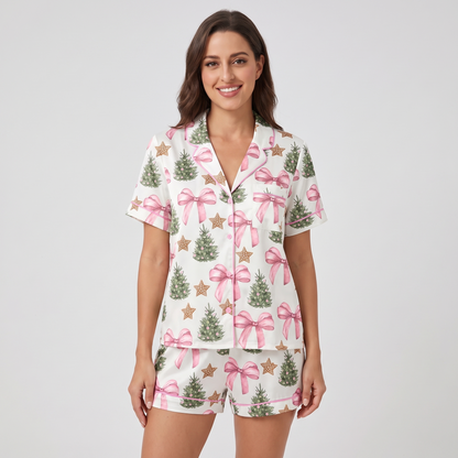 Coquette Bow Trees Women's Pajama Set - short sleeve and shorts