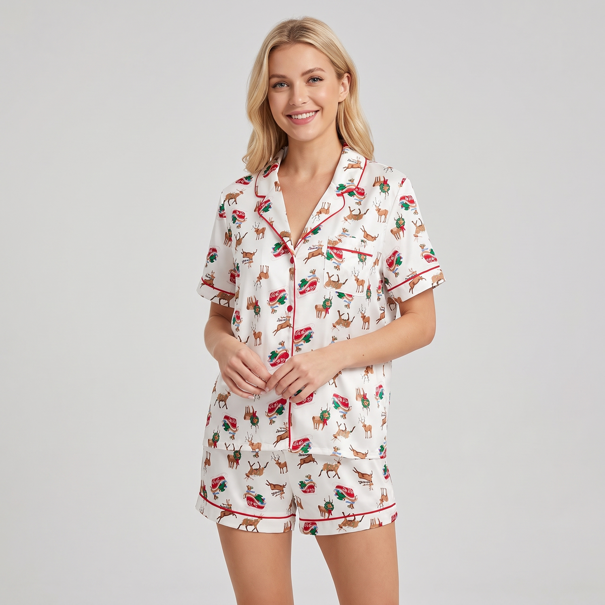 Christmas Elk Women's Pajama Set - short sleeve and shorts