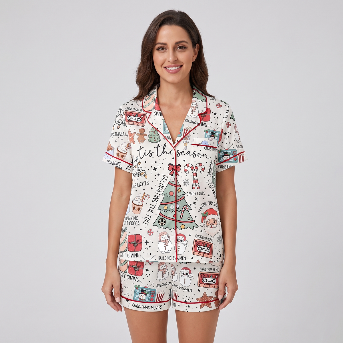 Tis The Season Doodles Women's Pajama Set - short sleeve and shorts