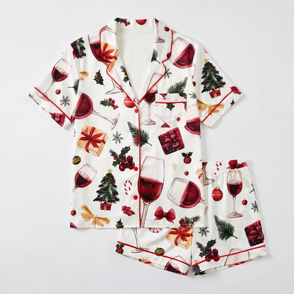 Mulled Wine Christmas Women's Pajama Set - flat lay