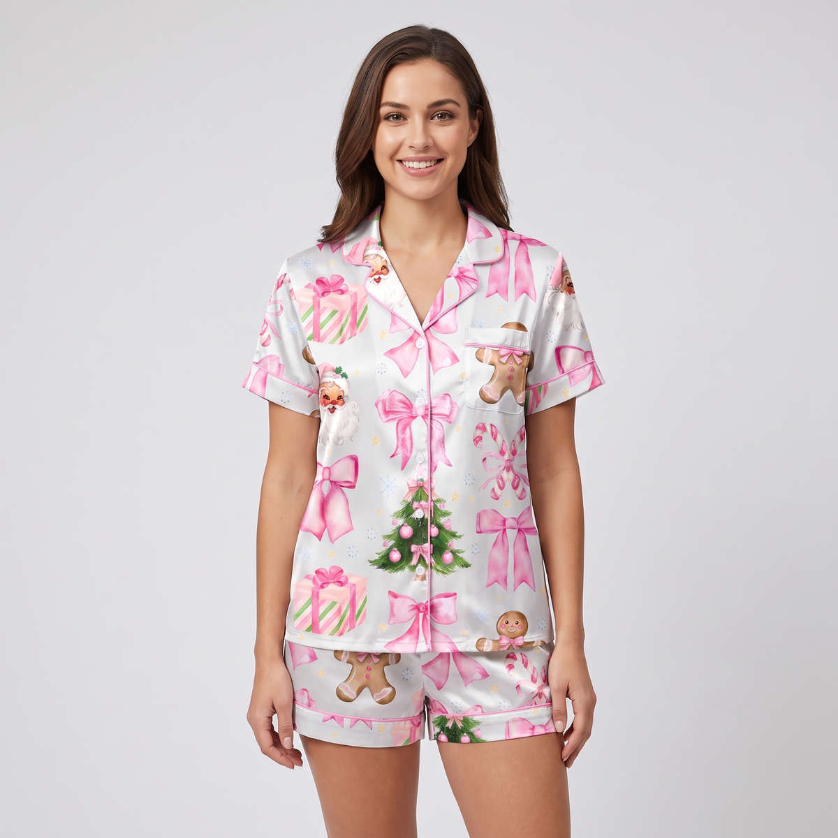Candy Cane Coquette Women's Pajama Set - short sleeve and shorts