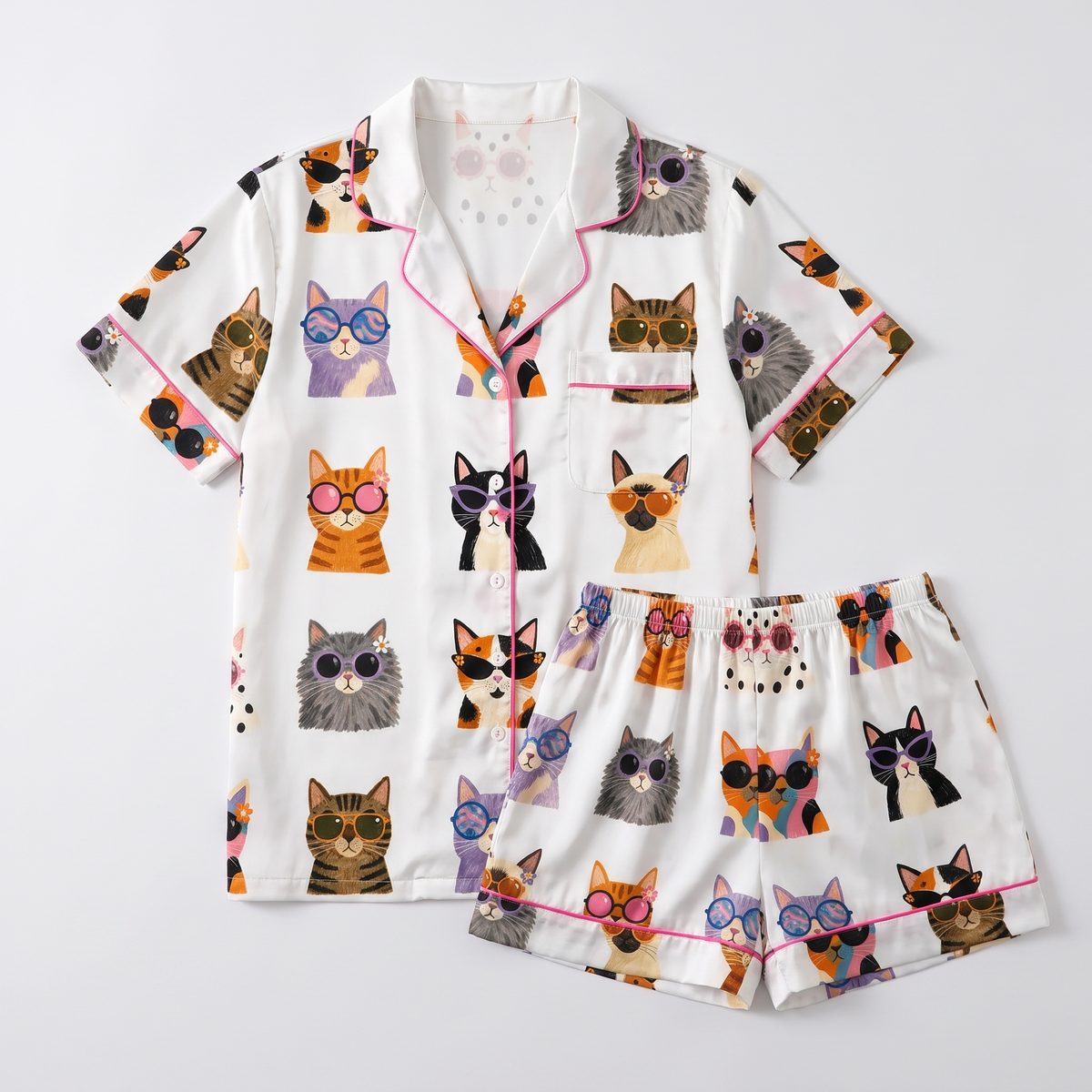 Spectacle Cats Women's Pajama Set - flat lay