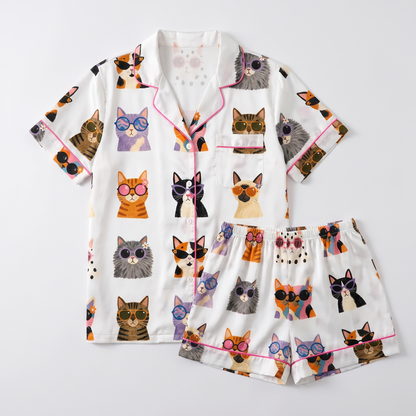Spectacle Cats Women's Pajama Set - flat lay