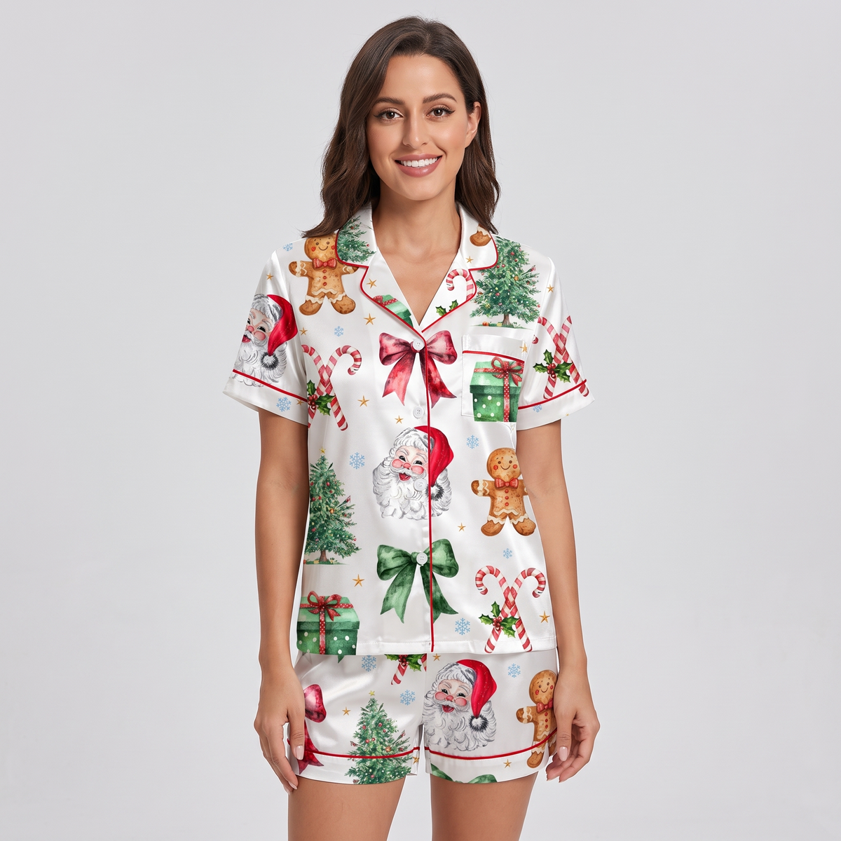 Cookies & Candy Cane Coquette Women's Pajama Set - short sleeve and shorts