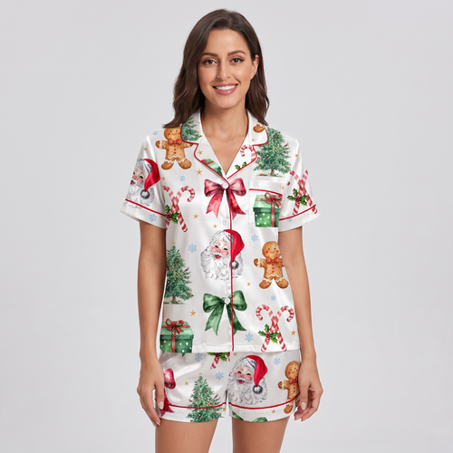 Cookies & Candy Cane Coquette Women's Pajama Set - short sleeve and shorts