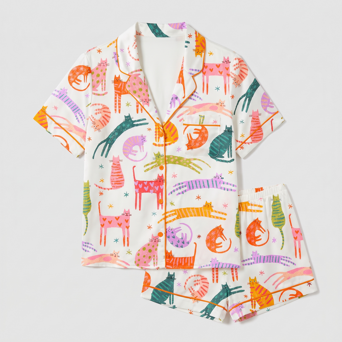 Scribble Cats Women's Pajama Set - flat lay