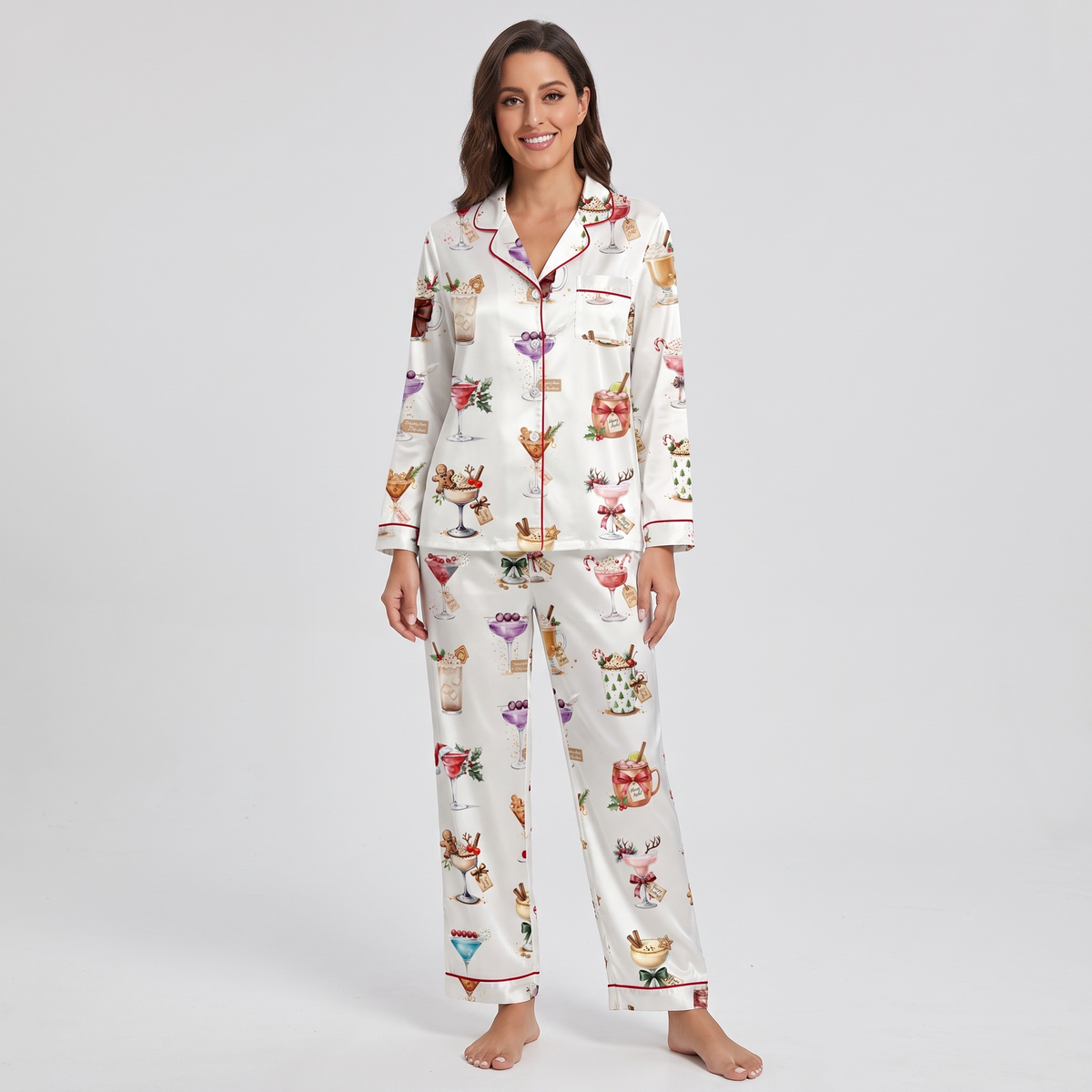 Christmas Cocktail Glasses Women's Pajama Set - long sleeve and pants