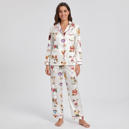 Christmas Cocktail Glasses Women's Pajama Set - long sleeve and pants