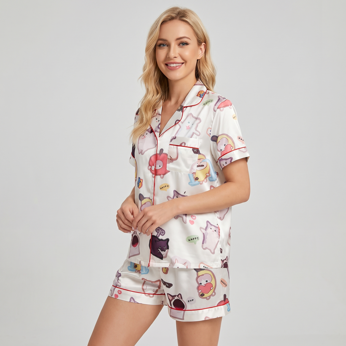 Viral Meme Cats Women's Pajama Set - short sleeve and shorts