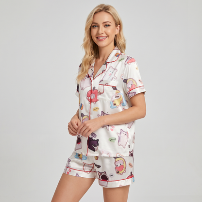 Viral Meme Cats Women's Pajama Set - short sleeve and shorts