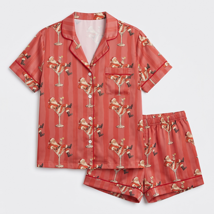 Retro Cheers Santa Women's Pajama Set - flat lay