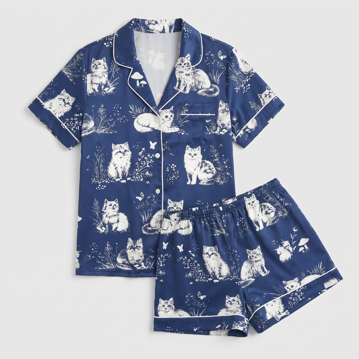 Cottage Toile Cats Women's Pajama Set - flat lay