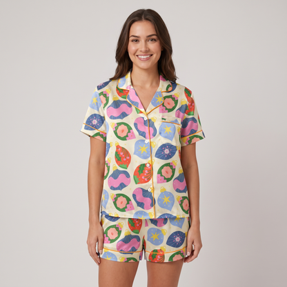 Retro Bauble Pop Women's Pajama Set - short sleeve and shorts